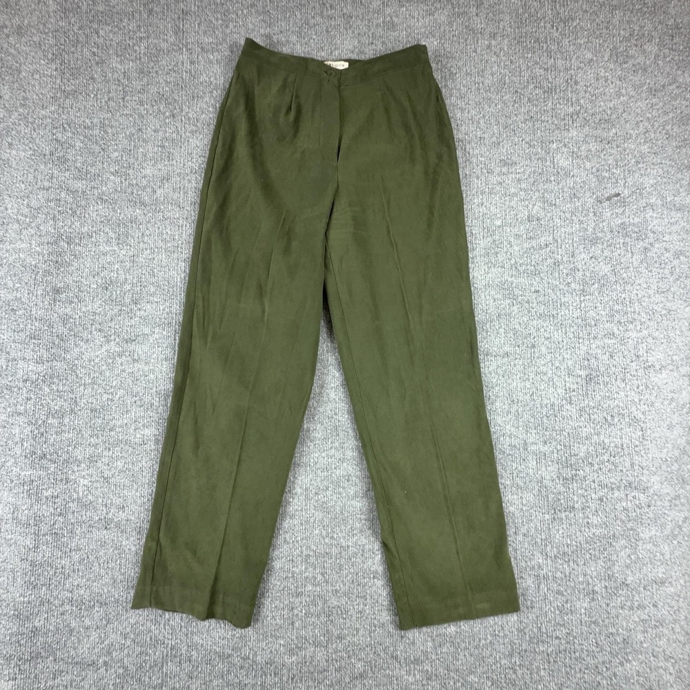 VTG Notations Dress Pants Womens Petite Medium Green Twill Elastic Waist Stretch